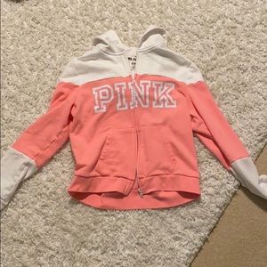 Pink cropped zip up hoodie